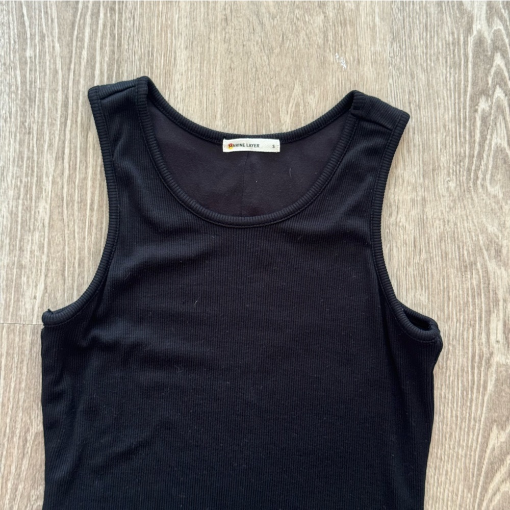 Marine Layer Lexi Rib Daytime Midi Dress Minimal Black Sleeveless Stretch Sz M - Picture 7 of 10